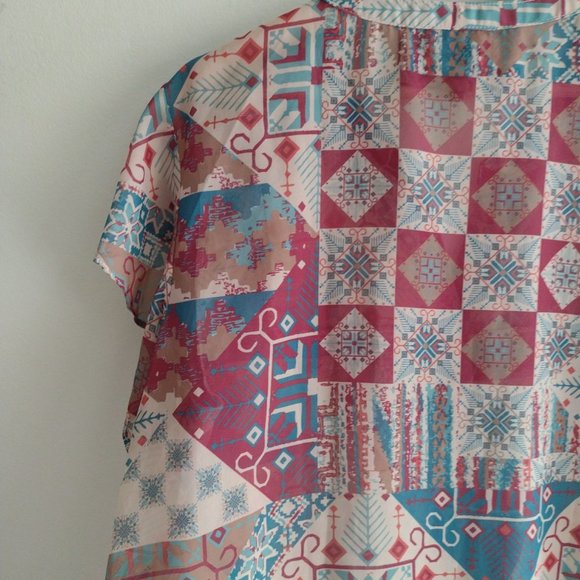 Double D Ranch Prairie Patch Western Blouse XL Bohemian Flutter Sleeve Top - Picture 10 of 12